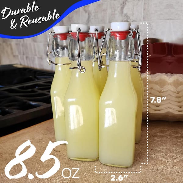 Nevlers 6-Pack 8.5 oz. Square Glass Bottles with Swing Top