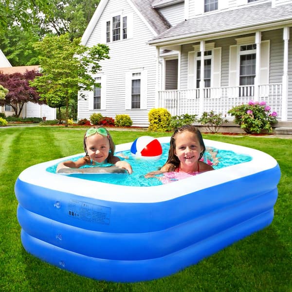 KCSD Inflatable Swimming Pool, 142 X 79 X 24 Full-Sized Inflatable Pools  for Kids, Adults, Blow Up Kiddie Pool for Outdoor, Backyard, Pool Party… 