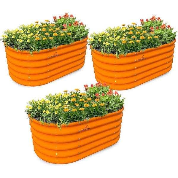 40 x 24 x 18 in. Metal Oval Peach Orange Kids Galvanized Raised Garden Beds, Planter Box for Planting Flowers (3-Pack)