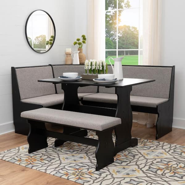 Ember 3-Piece L-Shaped Black and Gray Wood Top Nook Dining Room Set Seats 5