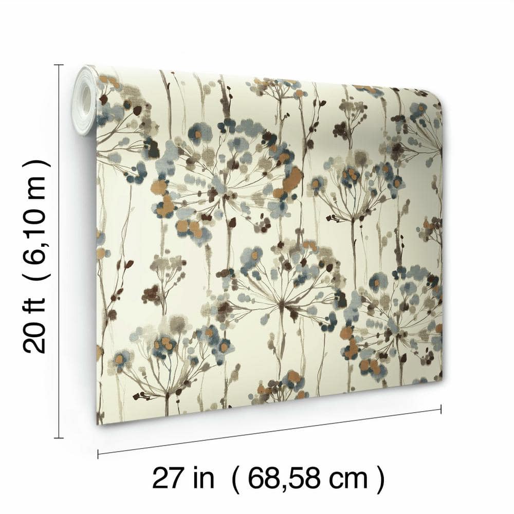 Teal Floral Grasscloth Peel and Stick Wallpaper