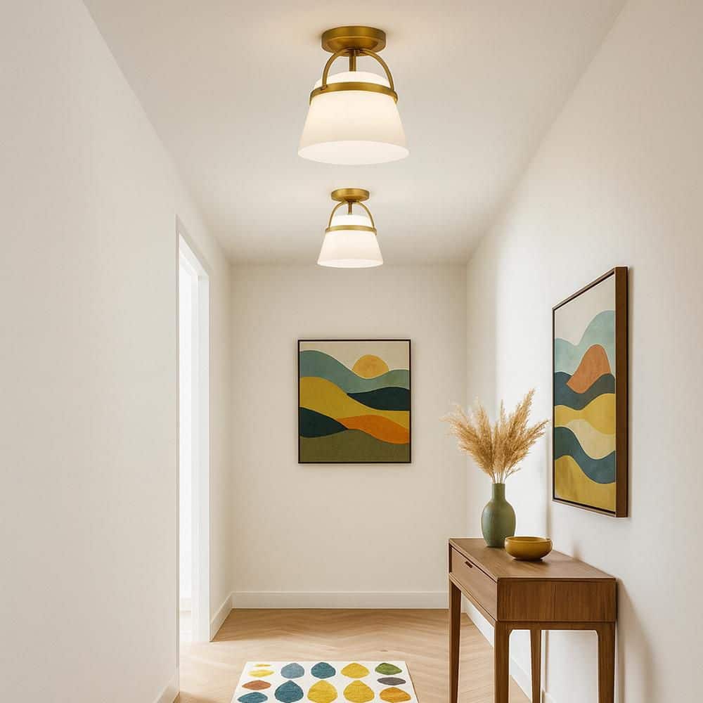 Tori 12.0 In. 1 Light Lacquered Brass Semi-Flush Mount With Shade. price history on PriceWatchPro