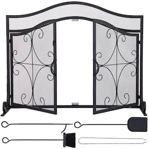 Iron Freestand Spark Guard 39 x 26.6 in. 2-Panel Fireplace Screen with Support for Fireplace Decoration & Protection