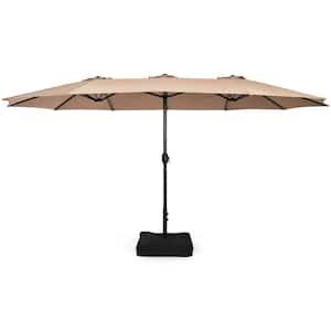 15 ft. Double-Sided Patio Twin Umbrella Extra-Large Market Umbrella with Base Coffee