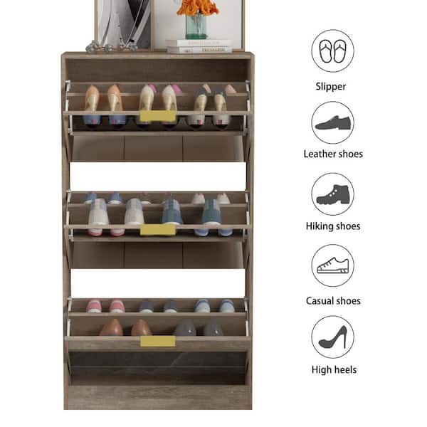 Magic Home Natural Rattan Functional Flip Drawers Freestanding Shoe Cabinet  3 Door Shoe Rack Entryway Organizer for Entryway OWS-ZC300 - The Home Depot