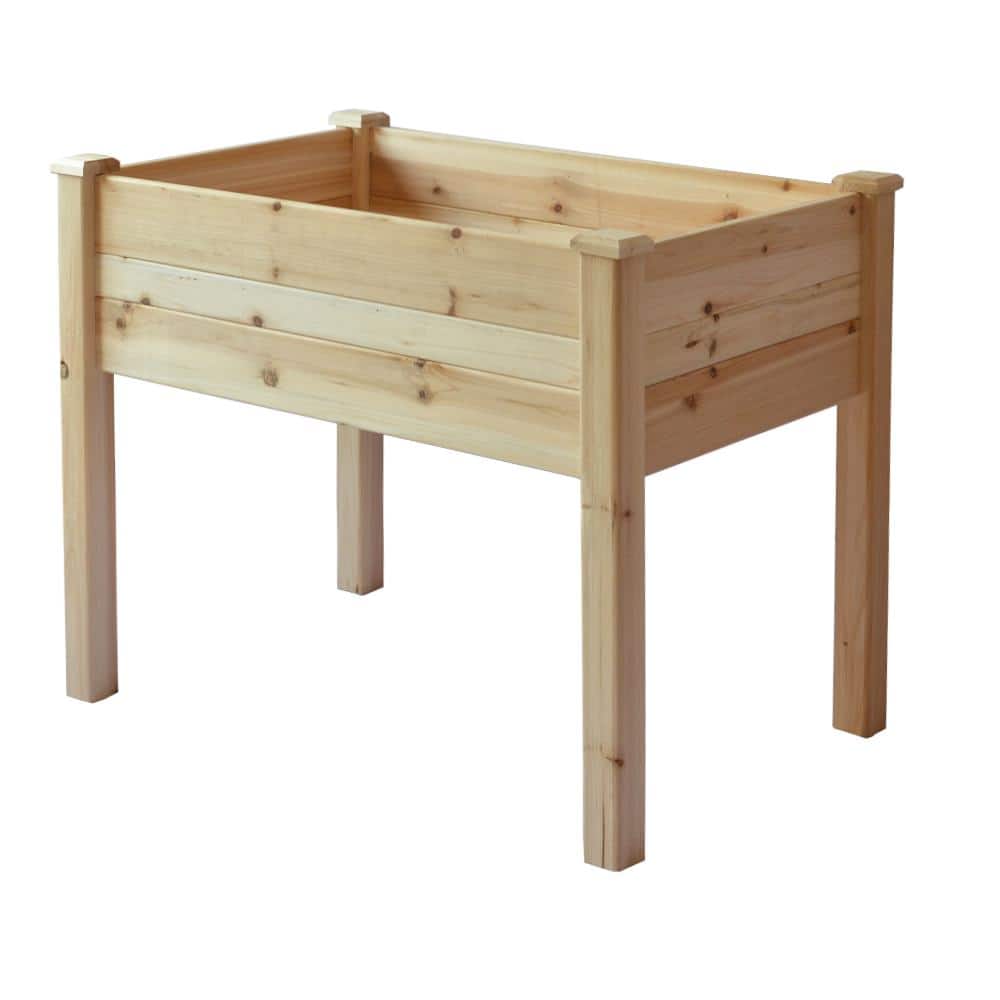 Natural Hardwood Elevated Garden Planter Table with Drainage Hole