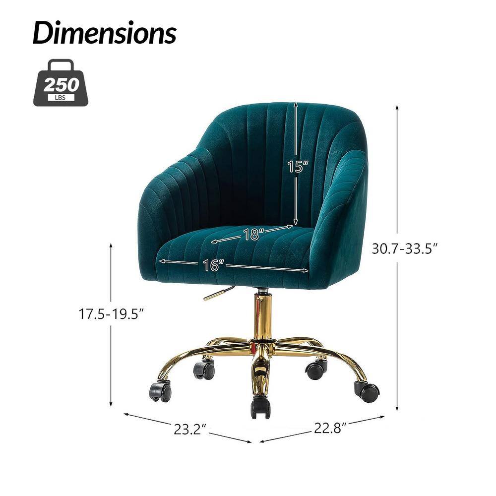 Teal Velvet Swivel Task Chair with Gold Metal Base