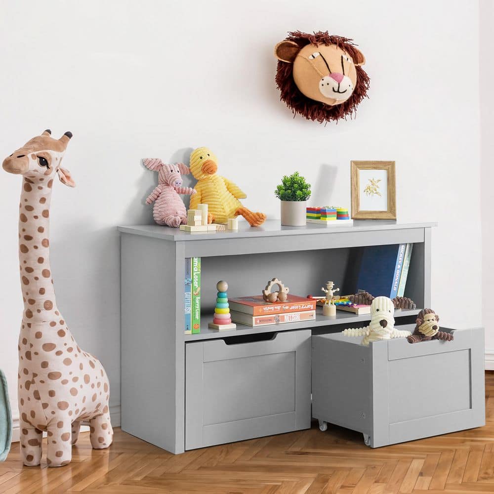 CAPHAUS Gray Wood Kids Storage Cabinet with Wheeled Drawers FKDR