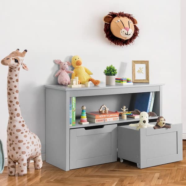 Gray Wood Kids Storage Cabinet with Wheeled Drawers