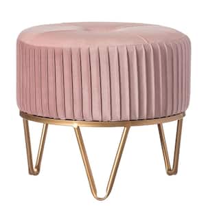 Papasan Chair Pink, Small Round Velvet Ottoman Stool Raised with Hairpin Gold Base