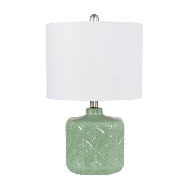 Elegant Designs 19 in. Floral Textured Eyelet Pattern Contemporary Bohemian Ceramic Bedside Table Desk Lamp with White Shade, Sage Green