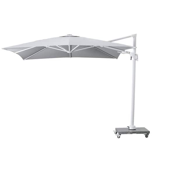 Amour 10 ft. x 13 ft. Rectangle Aluminum Cantilever Tilt Outdoor Parasol Patio Umbrella with Granite Base in Mouse Gray