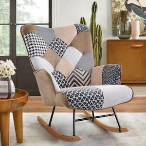 Grey Linen Fabric Nursery Rocking Chair Accent Upholstered Rocker with Solid Wood Legs