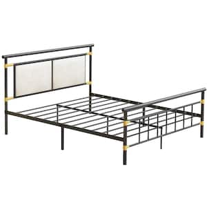 Eureka 64 in. W Contemporary Black Queen Size Fabric Metal Platform Bed Frame with Headboard and Footboard