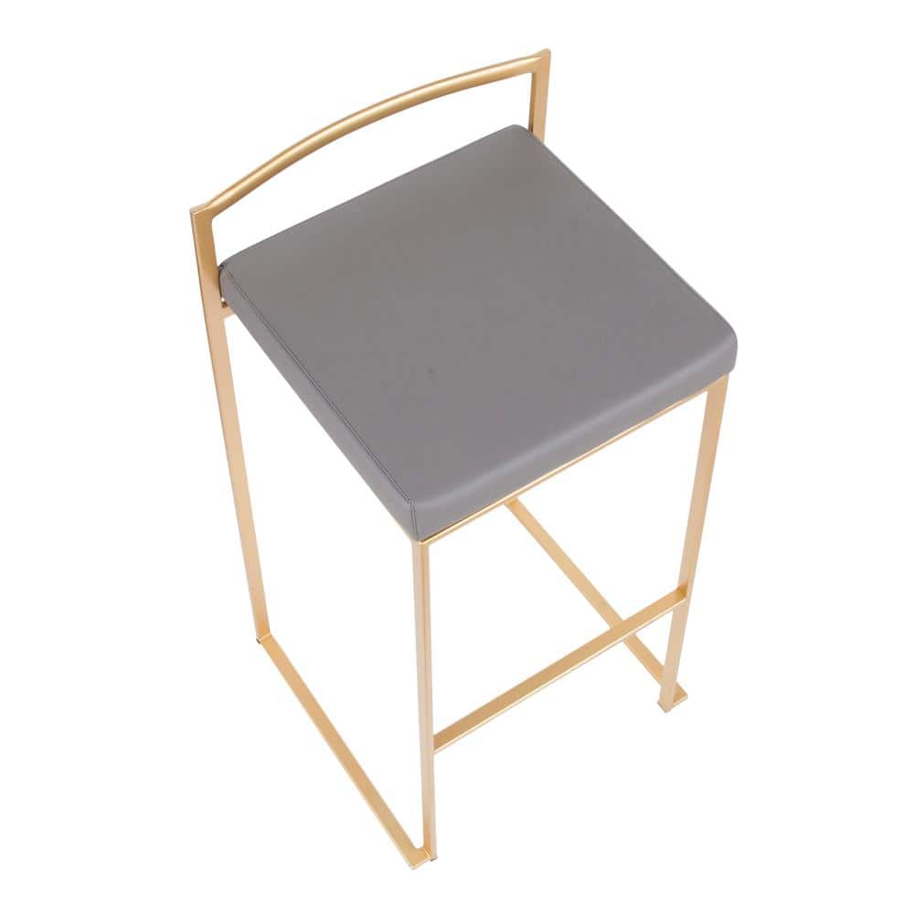 Fuji Contemporary Gray Leather & Metal Bar Stool