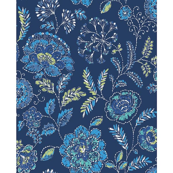 A-Street Prints Tropez Navy Jacobean Paper Strippable Roll (Covers 56.4 sq. ft.)