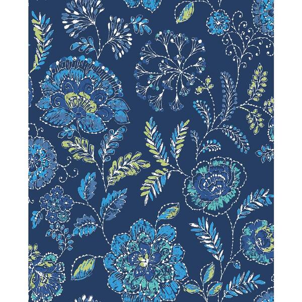 A-Street Prints Tropez Navy Jacobean Navy Wallpaper Sample