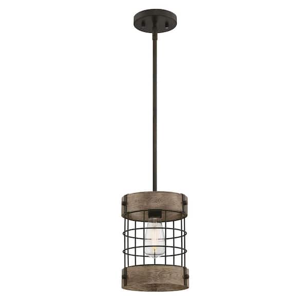 Westinghouse Langston 1-Light Oil-Rubbed Bronze with Vintage Pine Accents Pendant and Cage Shade