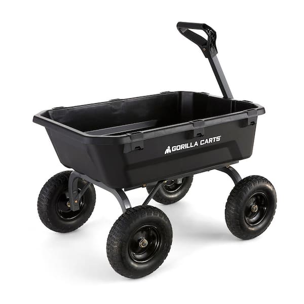 Gorilla Carts Poly Garden Dump Cart with Easy to Assemble Steel Frame,  Camping Beach Wagon w/Quick Release System, 600 Pound Capacity, & 10 Inch  Tires