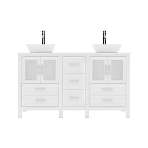 Bradford 60 in. W Bath Vanity in White with White Engineered Stone Vanity Top with White Basins