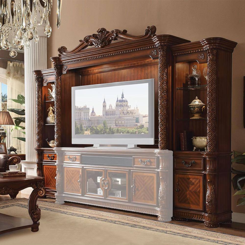 Vendome II Cherry Baroque Entertainment Center with Gold Accents