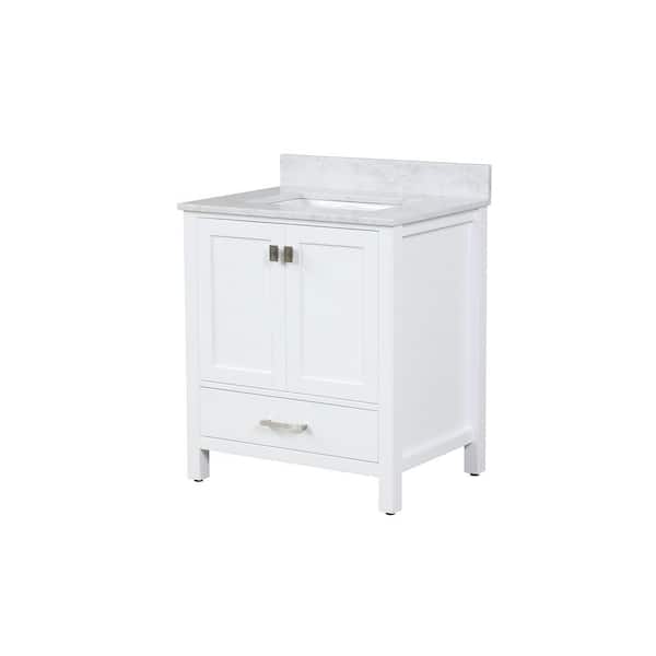 HOMEIBRO 64.37 in. W x 49.02. in D. x 35.35 in. H Bath Vanity in White with White Marble Top