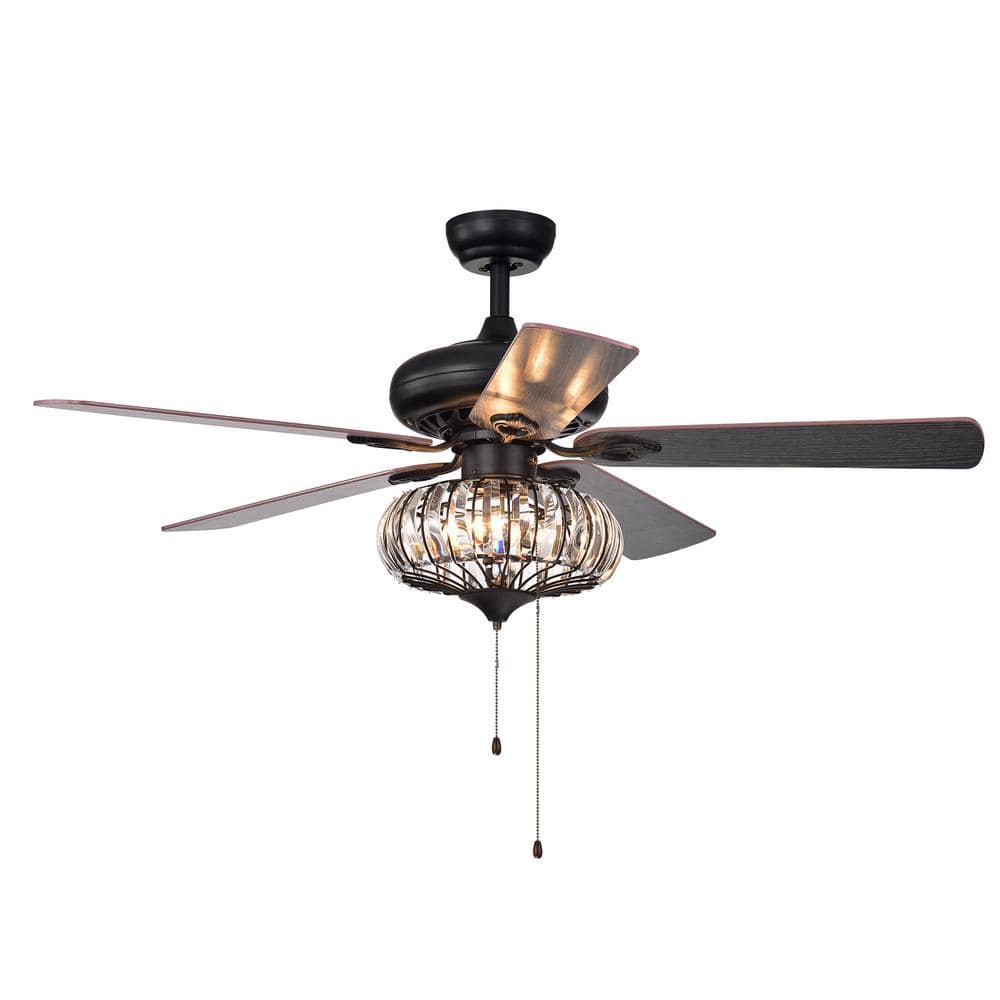 Chrysaor 52-Inch Matte Black and Bronze Crystal Chandelier Ceiling Fan