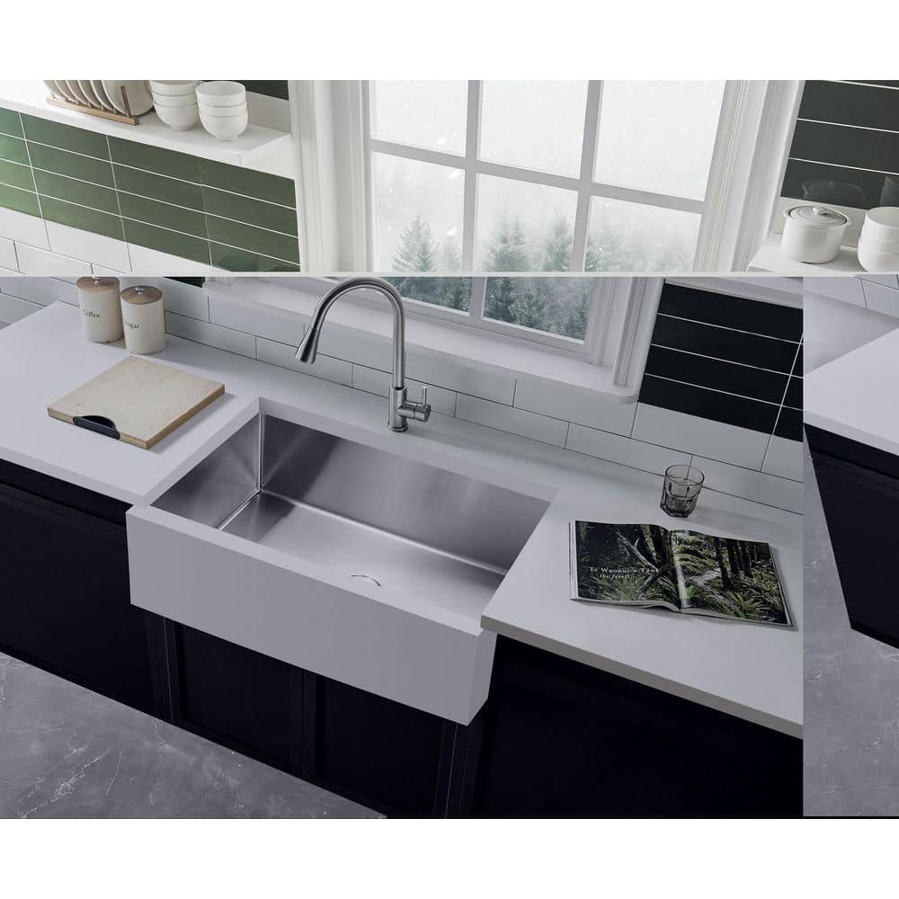 30'' White and Stainless Steel Farmhouse Single Bowl Kitchen Sink