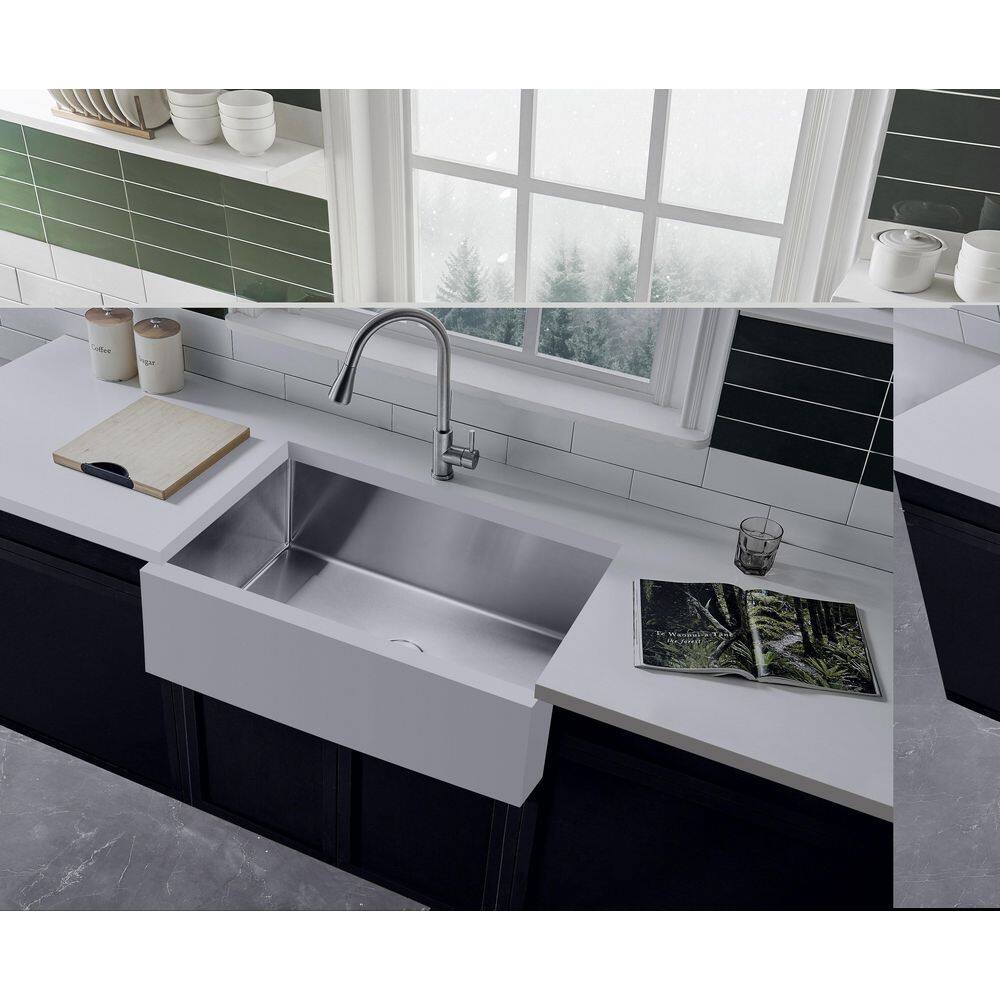 36" White Solid Surface Stainless Steel Farmhouse Kitchen Sink