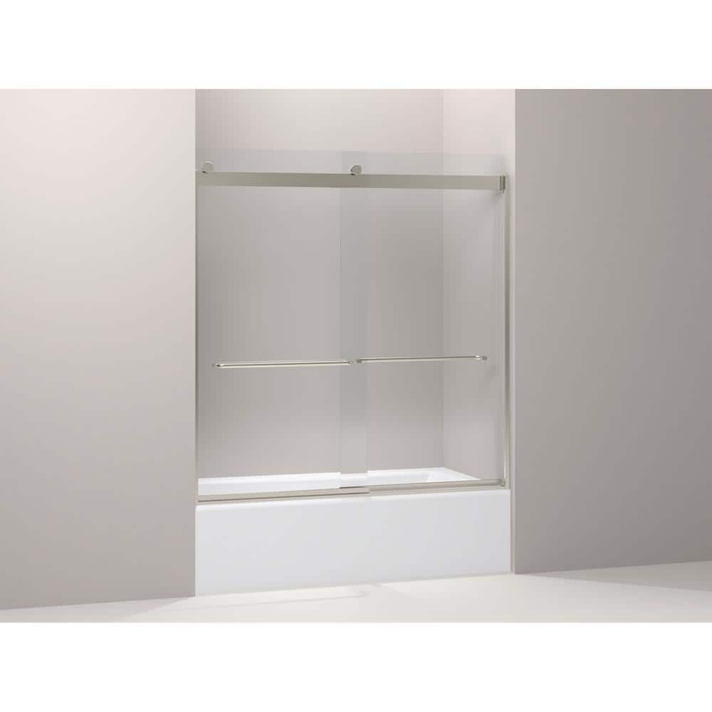 Levity 60" Frameless Clear Glass Sliding Bath Door in Matte Nickel