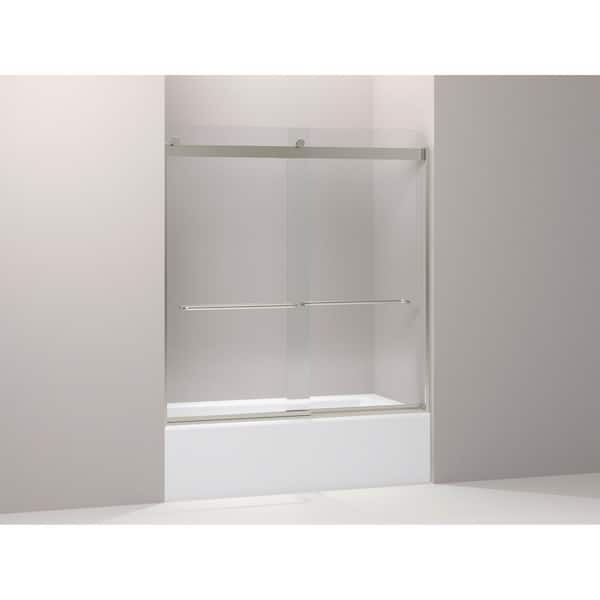 KOHLER Levity 56-60 in. W x 62 in. H Semi-Frameless Sliding Tub Door in Matte Nickel with Towel Bar