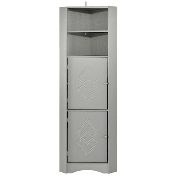 Unbranded 14.96 in. W x 14.96 in. D x 61.02 in. H Gray Linen Cabinet with Doors and Adjustable Shelves
