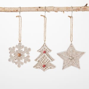 0.25 in. Brown Macrame-Style Icon Ornaments (Set of 3)