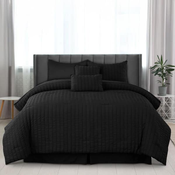 8-Piece Black Solid Color Microfiber Twin Bed in a Bag