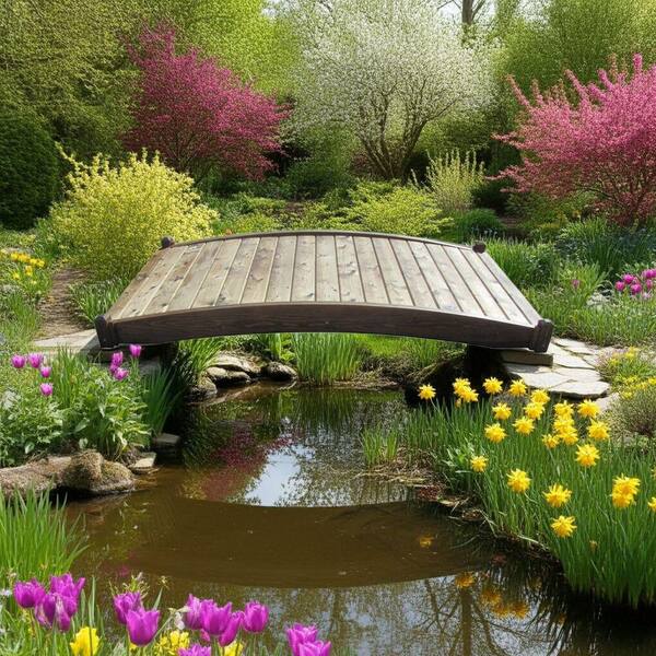 SamsGazebos Zen Japanese Wood Garden Bridge 8 ft. x 4 ft. 400 lb