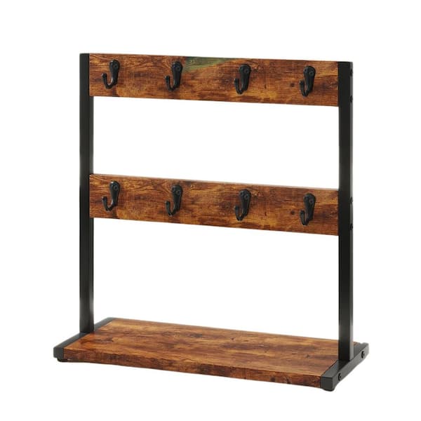 Aoibox 16 Hooks Metal Wood Coffee Mug Tree Holder for Countertop with Storage Base for Home Kitchen, Rustic Brown