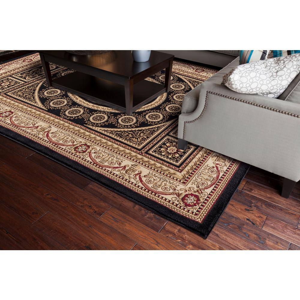 Black and Jute Medium Pile Traditional Area Rug