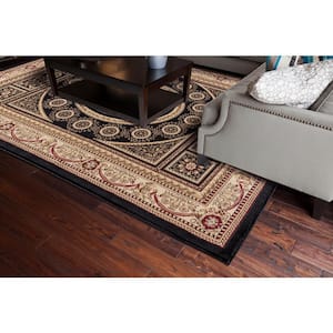 Jewel Collection Aubusson Black Rectangle Indoor 9 ft. 3 in. x 12 ft. 6 in. Area Rug