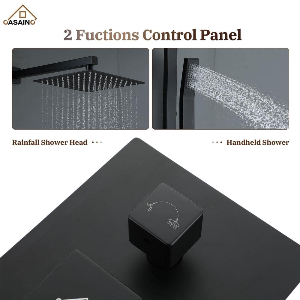 Matte Black Large Square Dual Rain Shower System
