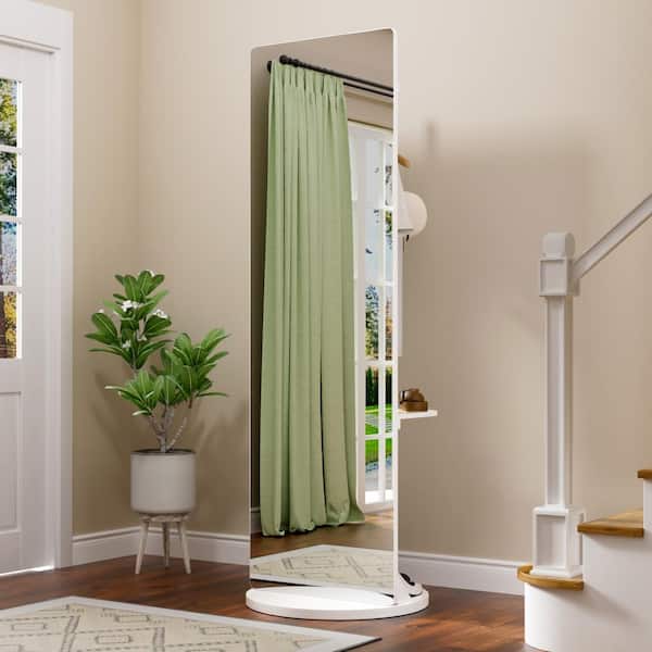 Dovelina 24 in. W x 71 in. H Wood Round Corner Frameless Rectangle Storage White Rotating Full Length Standing Mirror