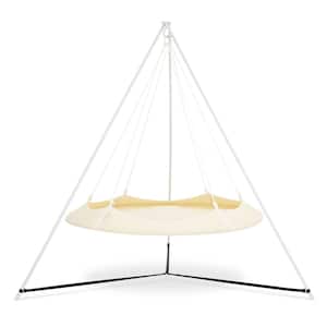 6 ft. Portable Circular Family Hammock Bed with Stand in Cream and White
