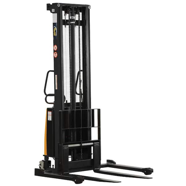 Vestil 2000 lb. Capacity 150 in. High Stacker with Powered Lift with Adjustable Forks Over Adjustable Support Legs