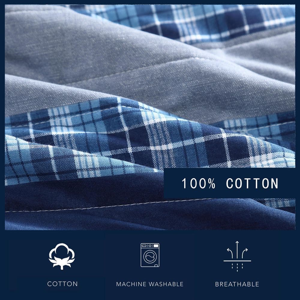 King Blue Mirage Cotton Reversible Quilt Set