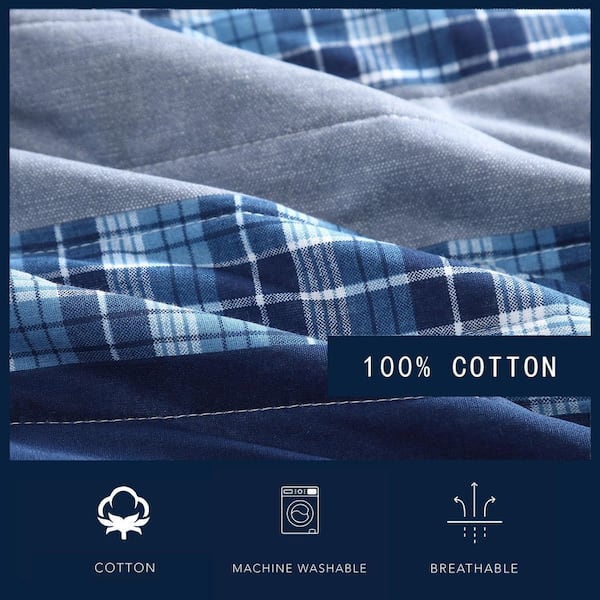 Nautica Addison 3-Piece Blue Cotton King Quilt Set