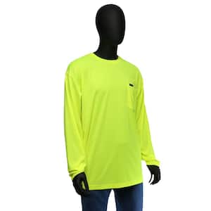 Men's Large Yellow High Visibility Polyester Long-Sleeve Safety  Shirt