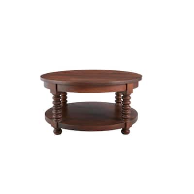 Glenmore Walnut Medium Round Wood Coffee Table with Detailed Legs