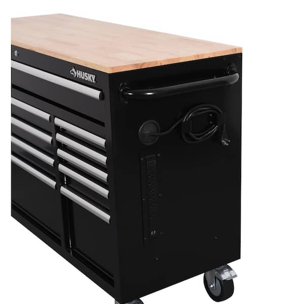 Husky - Modular Tool Storage 92 in. W Standard Duty Black Mobile Workbench with 52 in. Top Tool Chest and (2) 20 in Side Lockers