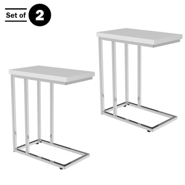 Lavish Home 11.75 in. White 23.75 in Modern C-Chape End Table (Set of 2)
