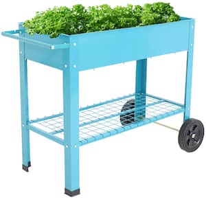 Galvanized Steel Mobile Raised Garden Bed Cart in Blue