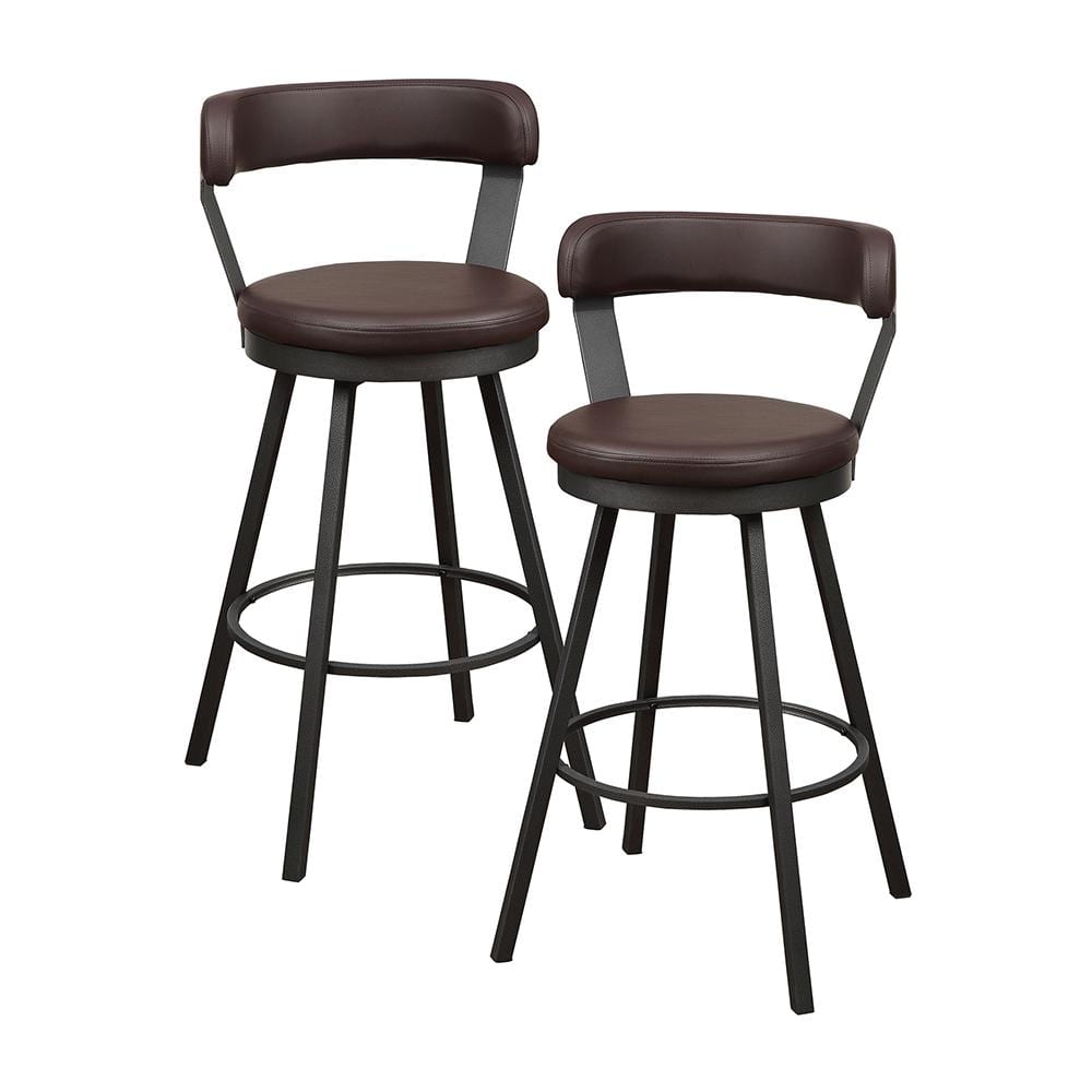Avignon 30 in. Dark Gray Metal Swivel Pub Height Chair with Brown Faux Leat